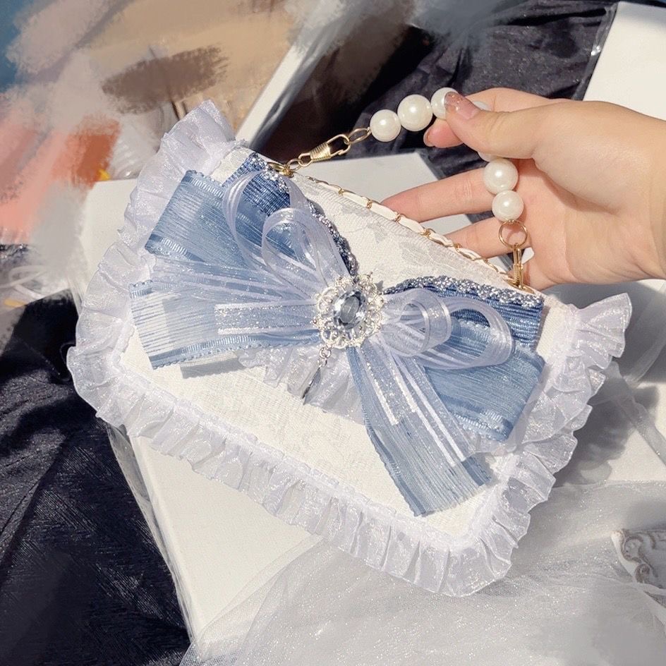 Luxury Bags Blue - Zincir gümüş ve mavi lolita dantel
