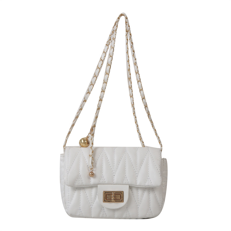 Chain Crossbody Quilted - Kadın kapitone PU Crossbody çanta Metal