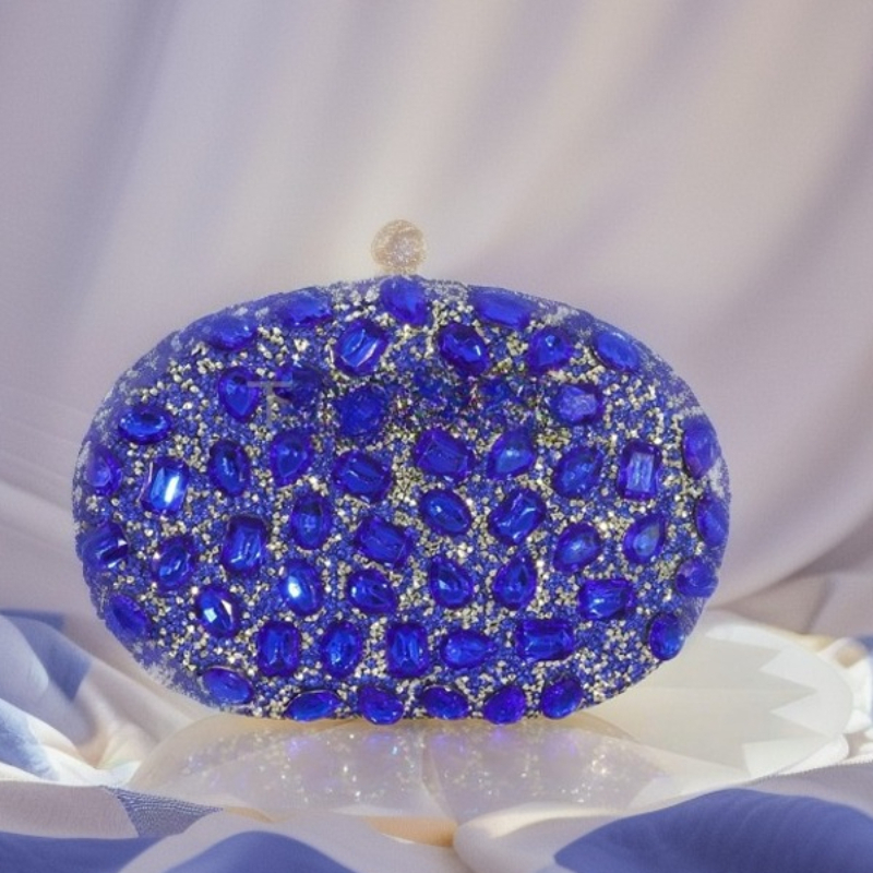 Luxury Bags Blue - Ünlü Oval Büyük Elmaslı Yemek Çantası