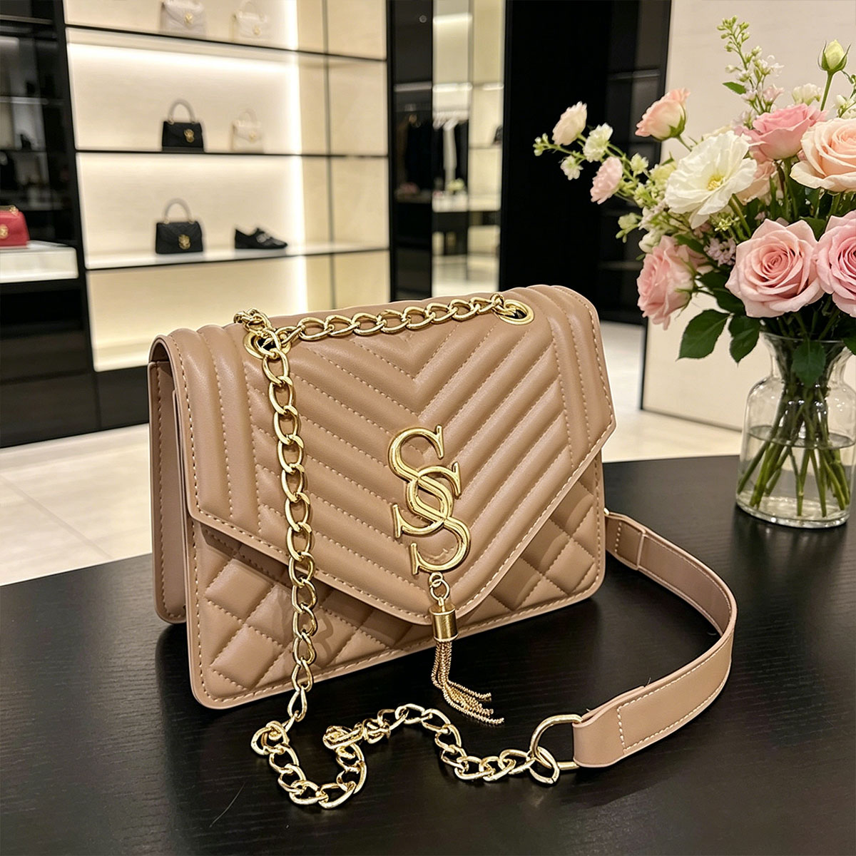 Chain Crossbody Quilted - Hafif Lüks Zarif Argyle Kapitone Zincirli