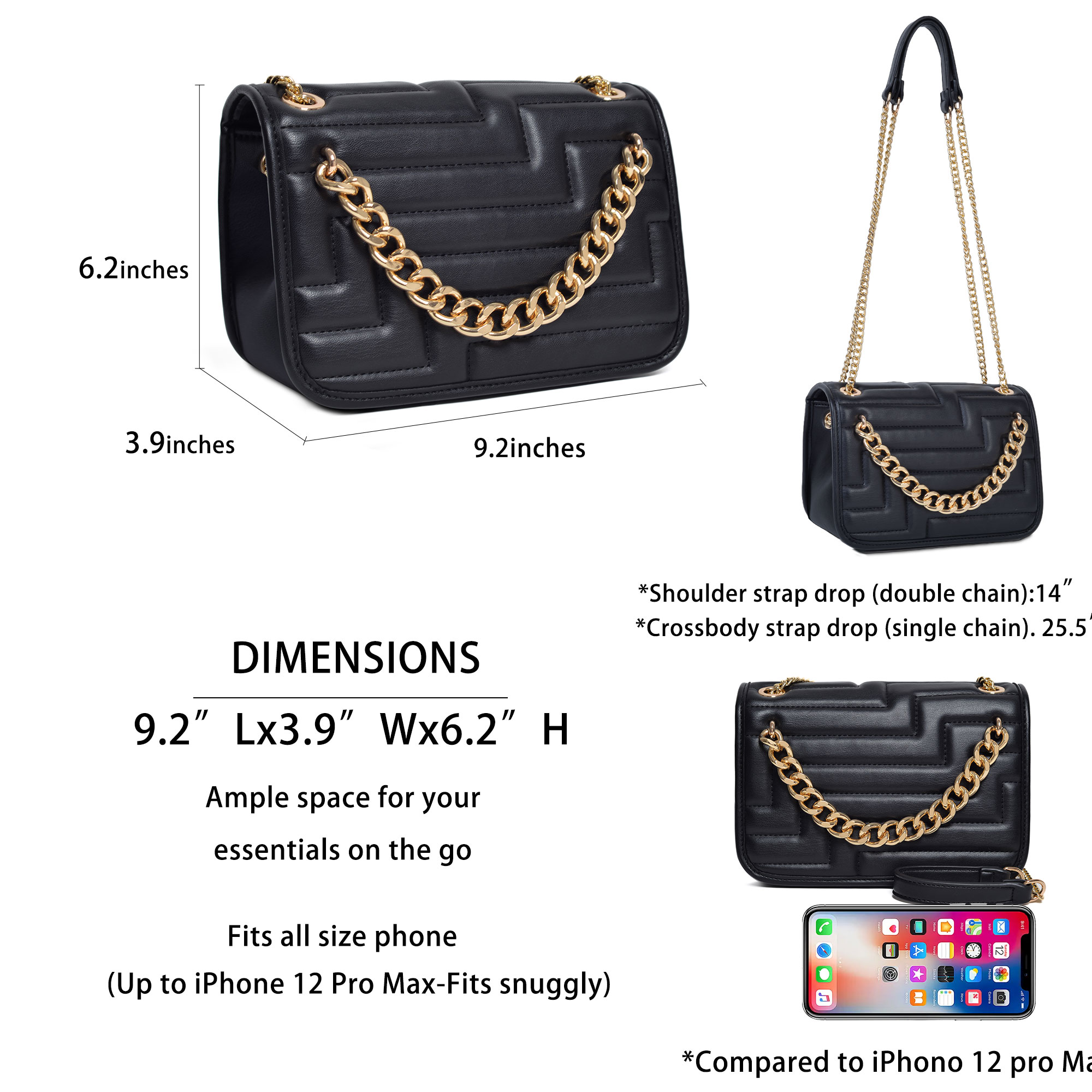 Kadınlar için Koltuk Altı Omuz - Chain Crossbody Quilted incelemesi ve fiyatı