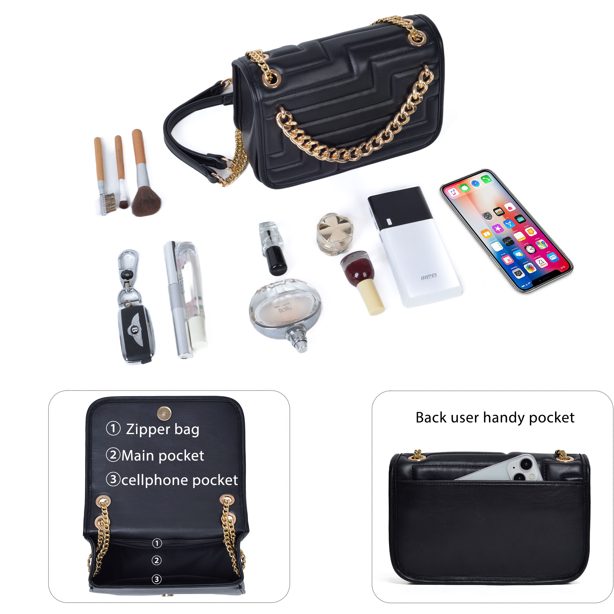 Kadınlar için Koltuk Altı Omuz - Chain Crossbody Quilted incelemesi ve fiyatı
